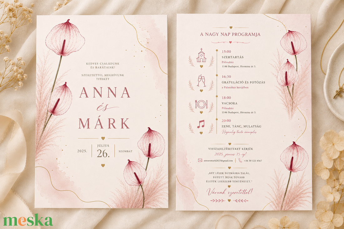 Blush Anthurium � Romantikus Flamingóvirág Esküvői Meghívó - esküvő - meghívó & kártya - meghívó - Meska.hu