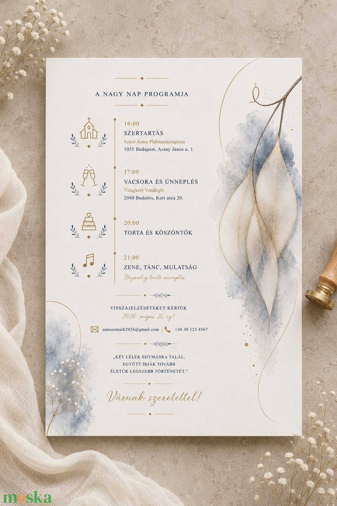 Golden Leaf Serenity � Aranyleveles Esküvői Meghívó - esküvő - meghívó & kártya - meghívó - Meska.hu