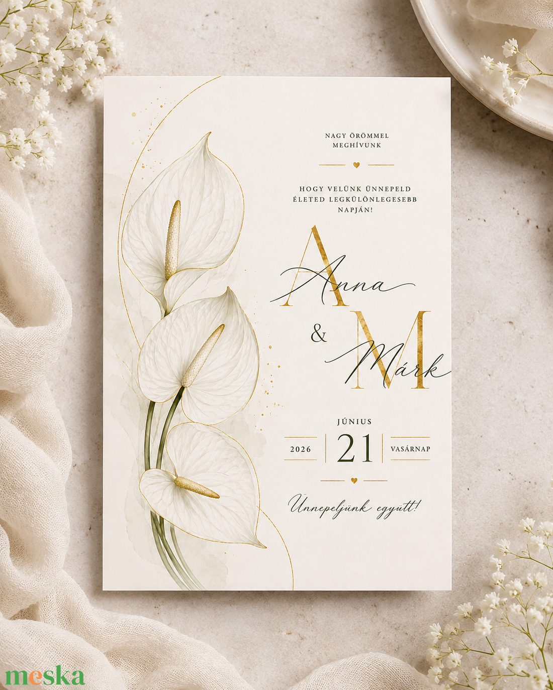 Ivory Calla Grace � Fehér Kála Esküvői Meghívó - esküvő - meghívó & kártya - meghívó - Meska.hu