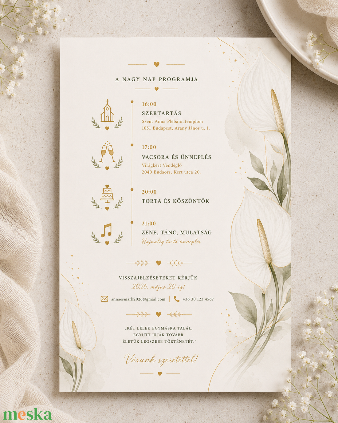 Ivory Calla Grace � Fehér Kála Esküvői Meghívó - esküvő - meghívó & kártya - meghívó - Meska.hu