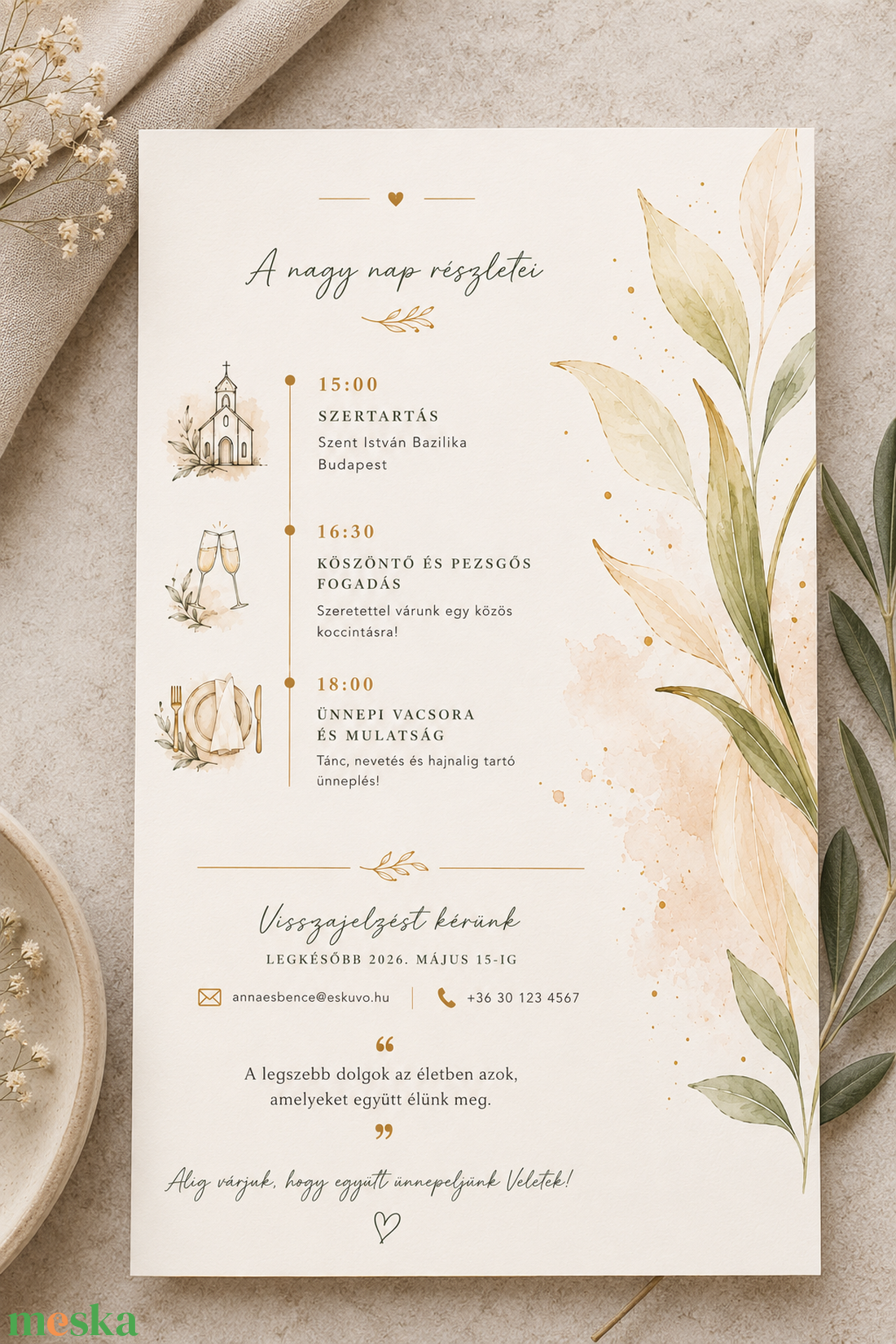 Golden Bloom Rings � Virágos Gyűrűs Esküvői Meghívó - esküvő - meghívó & kártya - meghívó - Meska.hu