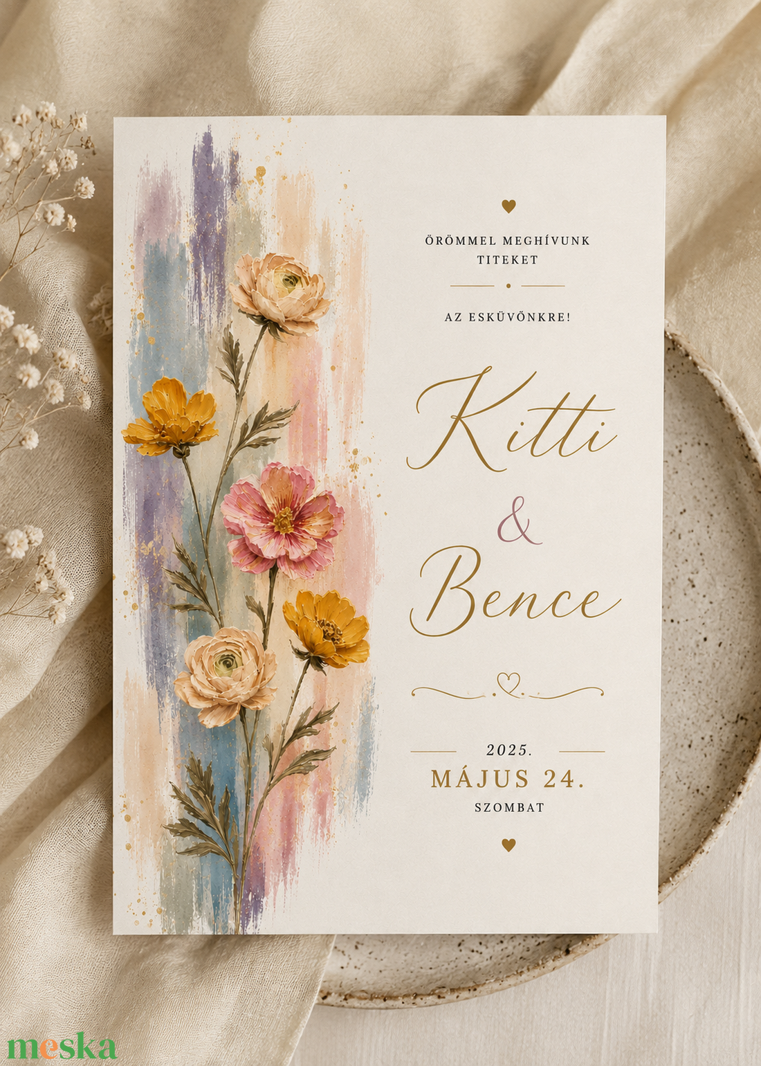 Pastel Bloom � Pasztell Virágos Esküvői Meghívó - esküvő - meghívó & kártya - meghívó - Meska.hu