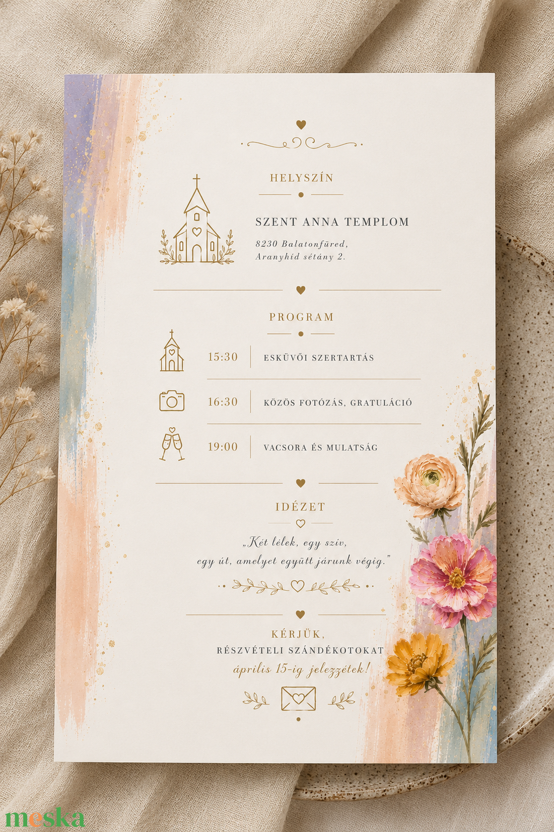 Pastel Bloom � Pasztell Virágos Esküvői Meghívó - esküvő - meghívó & kártya - meghívó - Meska.hu