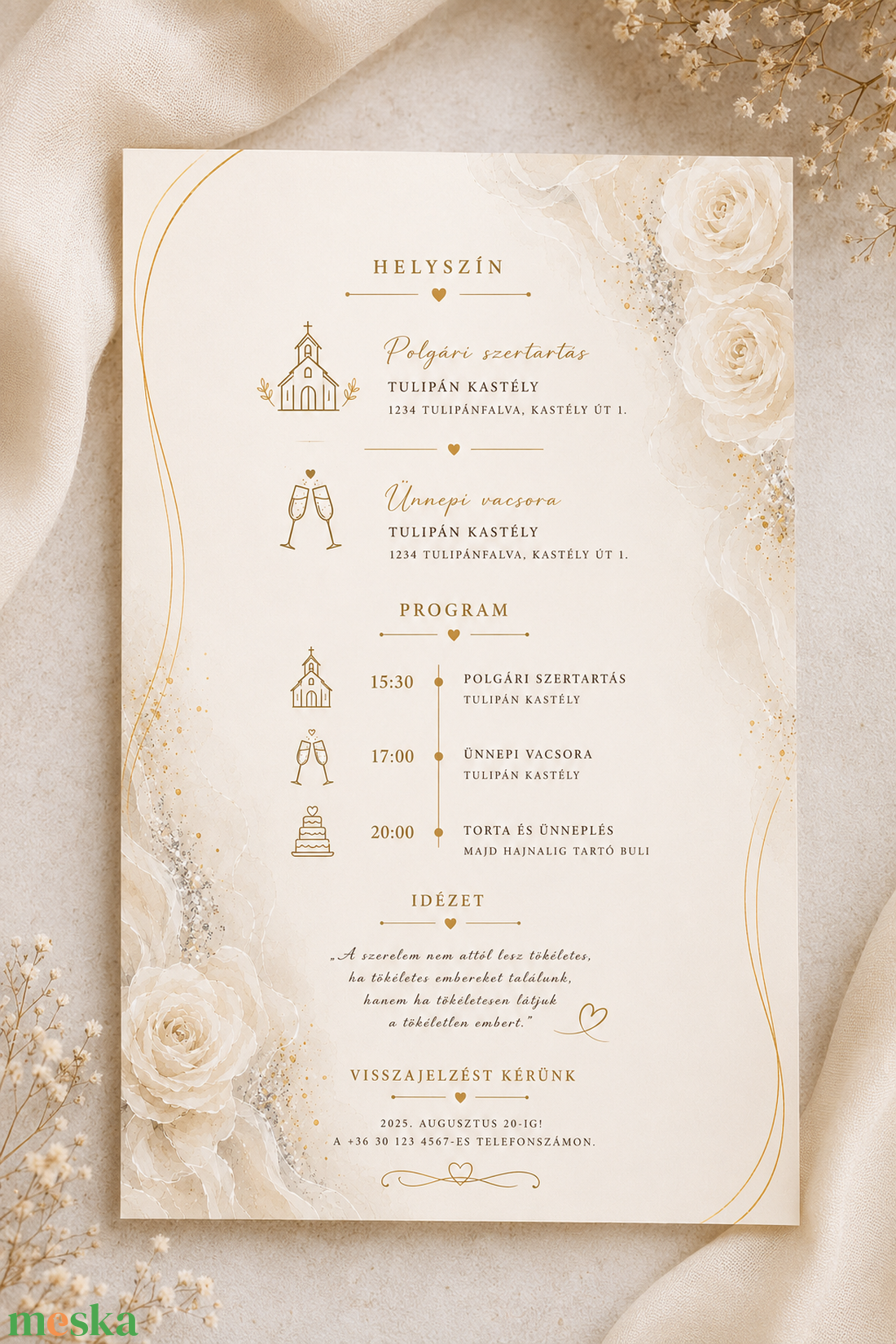 Elefántcsont Rózsa � Elegáns Esküvői Meghívó - esküvő - meghívó & kártya - meghívó - Meska.hu
