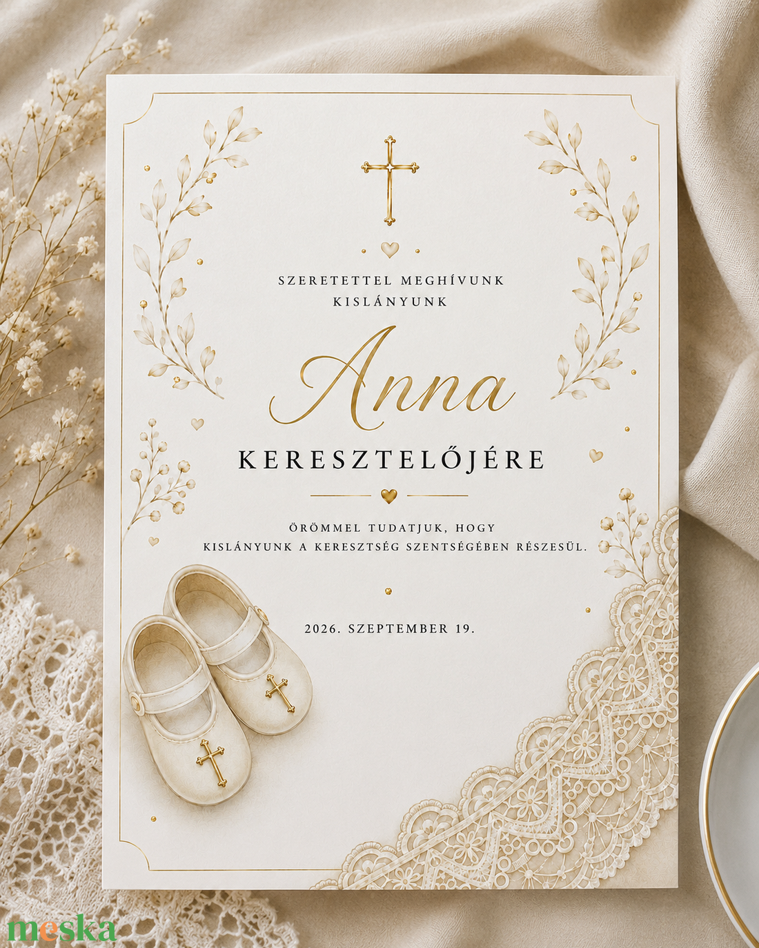 Arany Áldás � Keresztelő Meghívó - baba - mama - keresztelő kellékek - keresztelő meghívó - Meska.hu