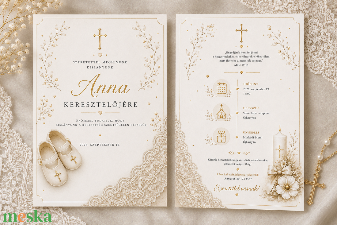 Arany Áldás � Keresztelő Meghívó - baba - mama - keresztelő kellékek - keresztelő meghívó - Meska.hu