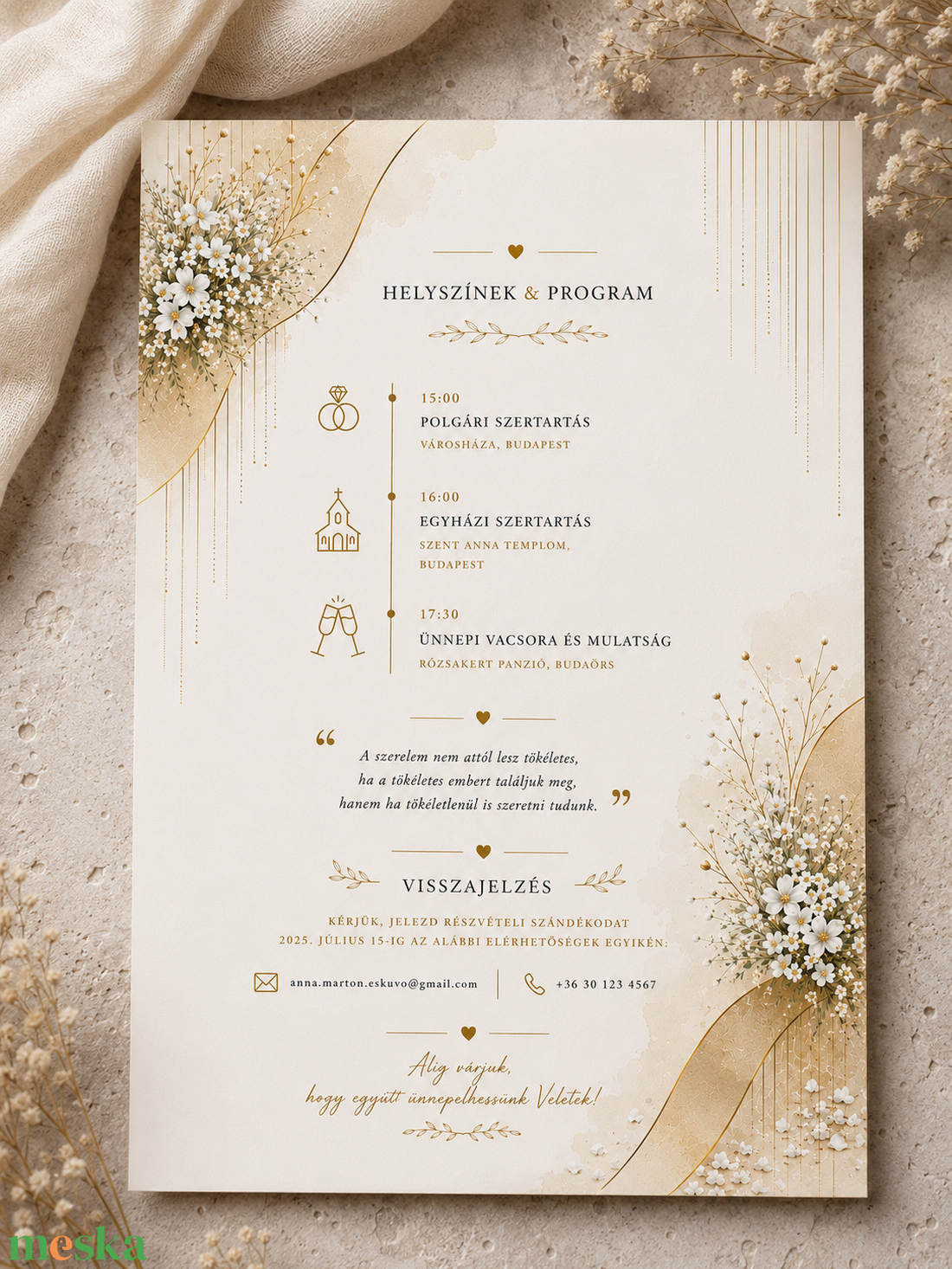 Aranyvirág Ívek � elegáns esküvői meghívó - esküvő - meghívó & kártya - meghívó - Meska.hu
