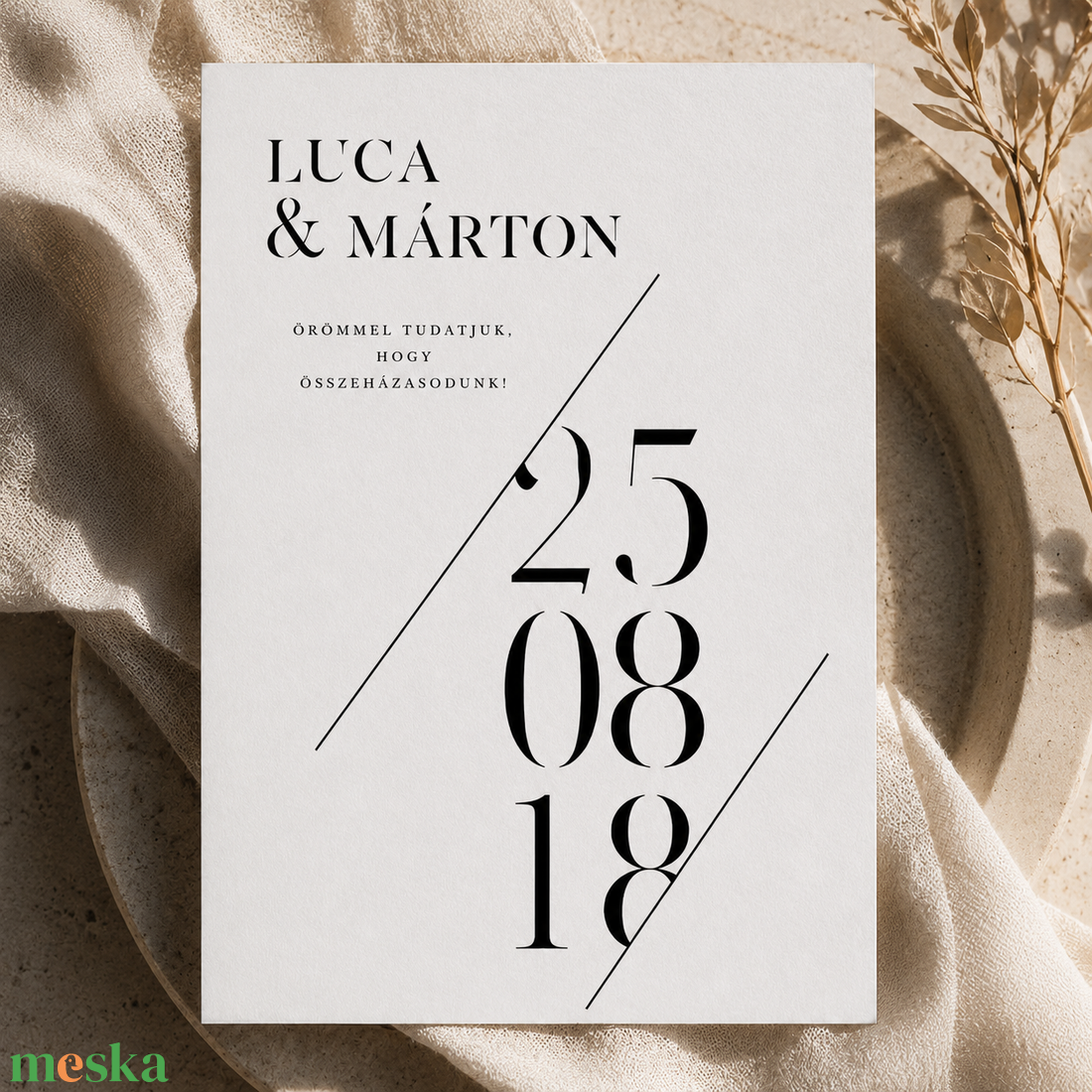 Modern minimalista esküvői meghívó � fekete-fehér tipográfiai design - esküvő - meghívó & kártya - meghívó - Meska.hu