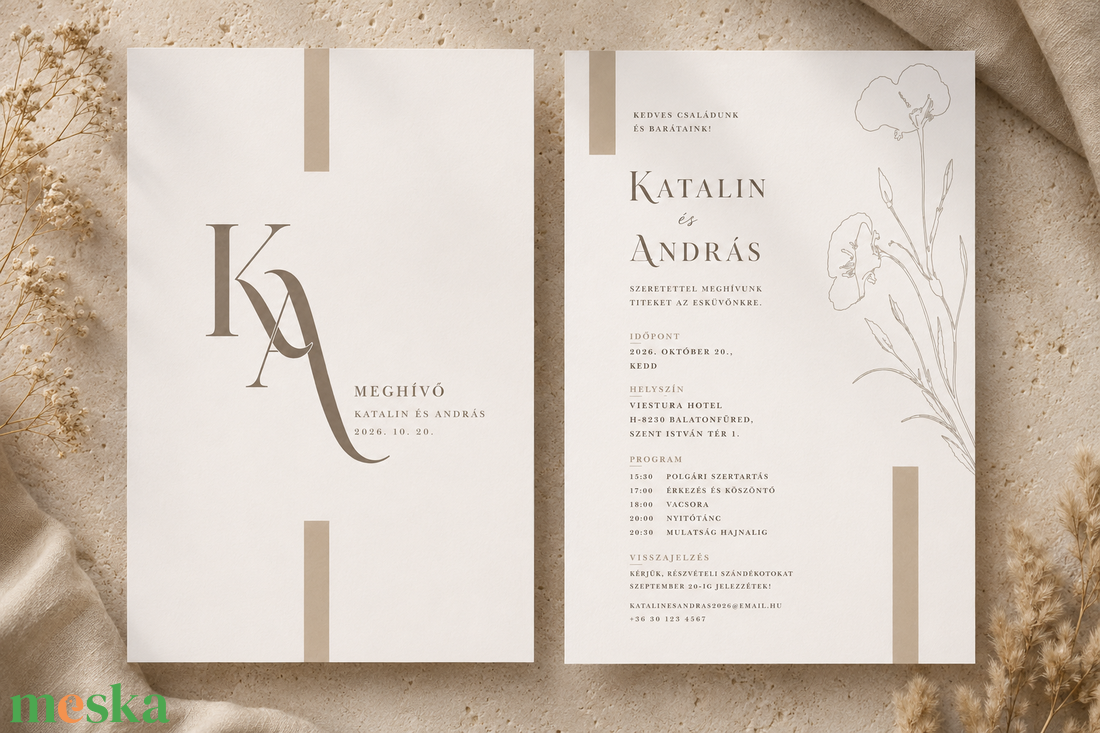 Monogramos esküvői meghívó � modern, minimalista eleganciával - esküvő - meghívó & kártya - meghívó - Meska.hu