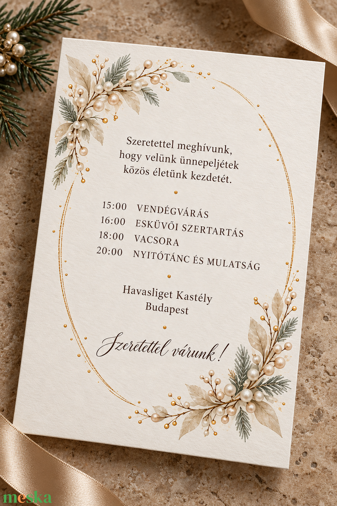Aranygyöngy � elegáns, modern téli esküvői meghívó - esküvő - meghívó & kártya - meghívó - Meska.hu