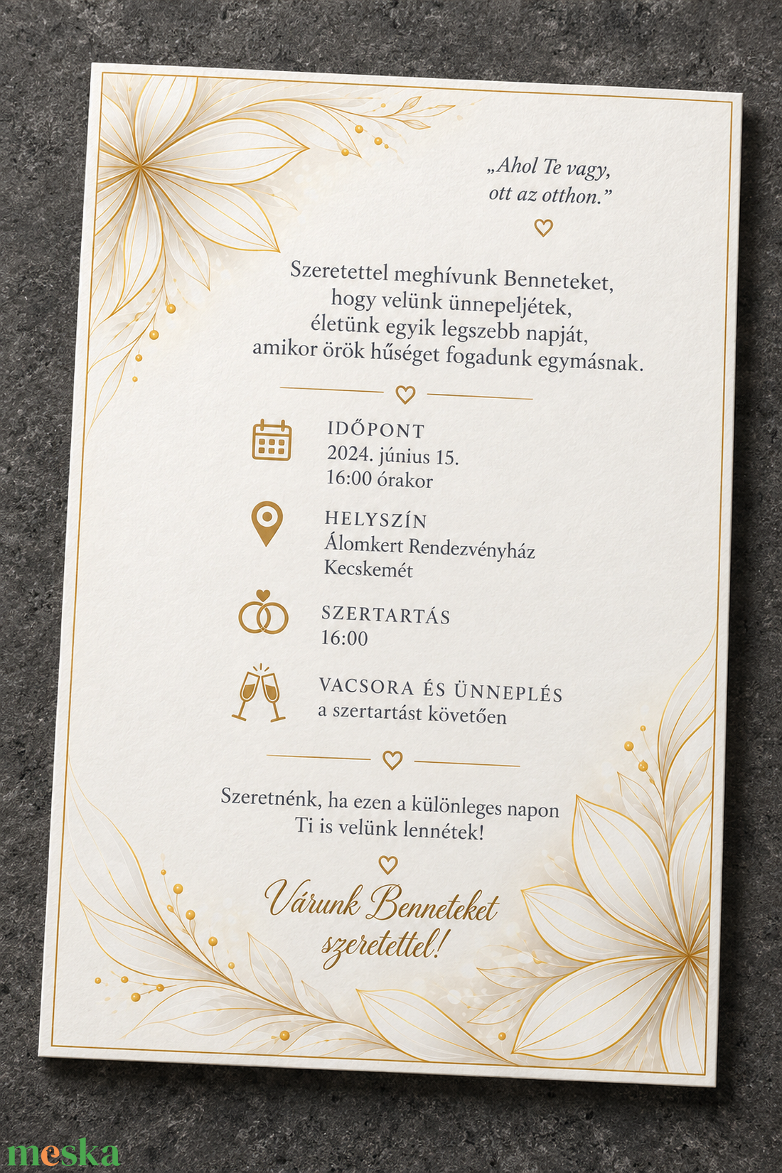 Aranyszirmok � modern, elegáns esküvői meghívó - esküvő - meghívó & kártya - meghívó - Meska.hu