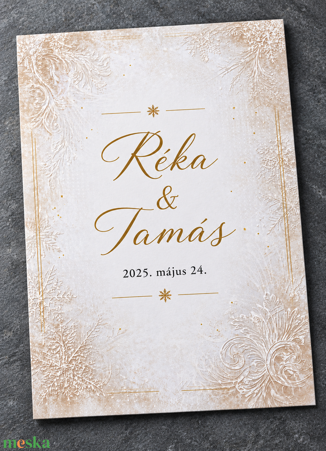 Arany Zúzmara � elegáns téli esküvői meghívó - esküvő - meghívó & kártya - meghívó - Meska.hu