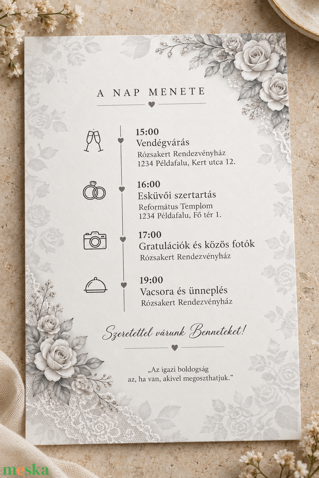 Rózsás Csipkefátyol � elegáns, romantikus esküvői meghívó - esküvő - meghívó & kártya - meghívó - Meska.hu