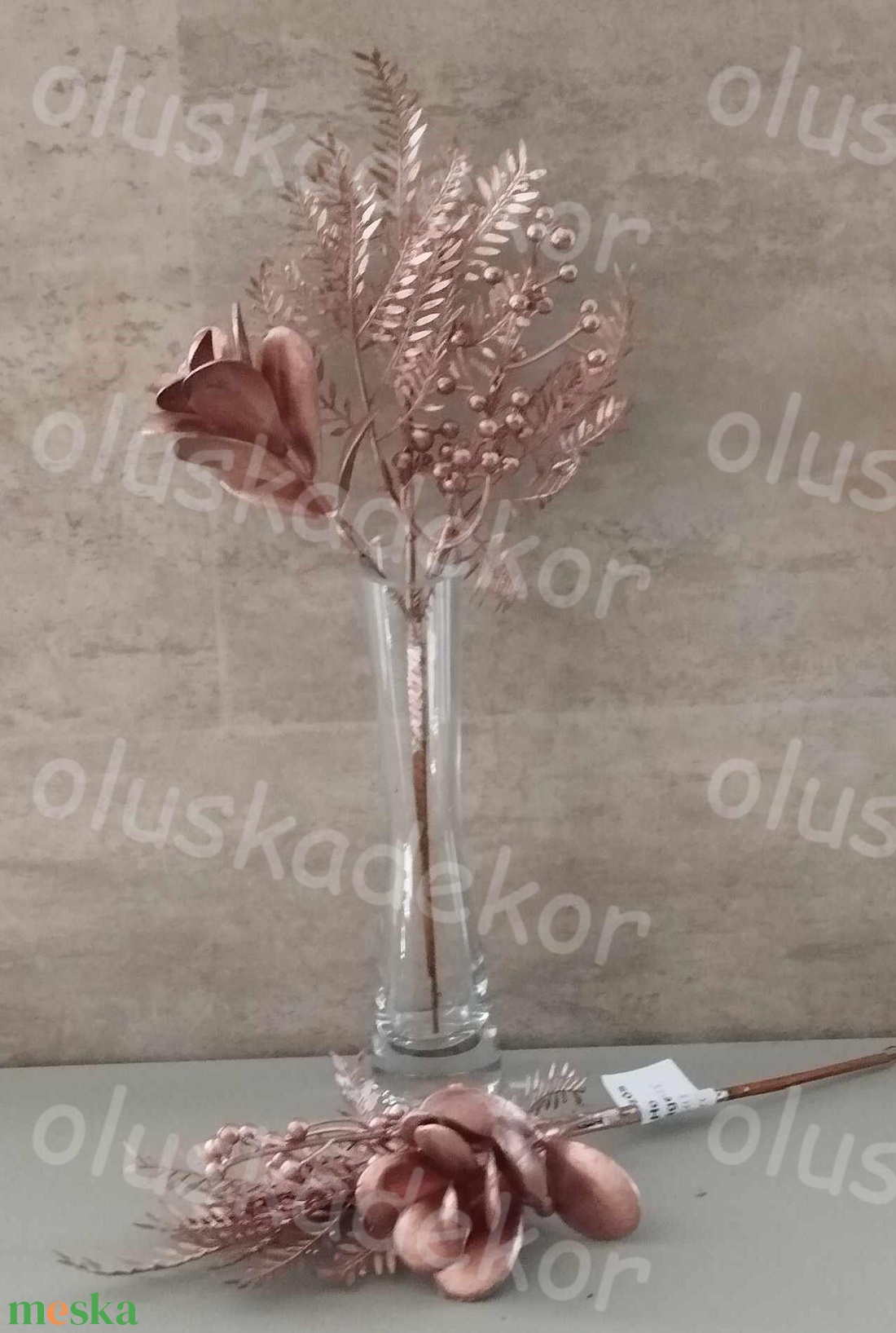 Babérág, matt, rosegold, karácsonyi, adventi dekorációs műnövény, 36cm - kellékek & szerszámok - dekorációs kellékek - egyéb kellékek - Meska.hu