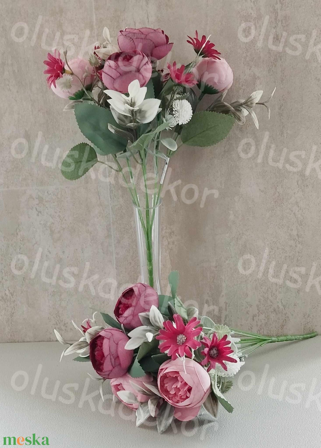 Peony, selyem virágcsokor, 7 ágú, kis virágokkal, díszítőkkel, több színben, 30cm - kellékek & szerszámok - dekorációs kellékek - egyéb kellékek - Meska.hu