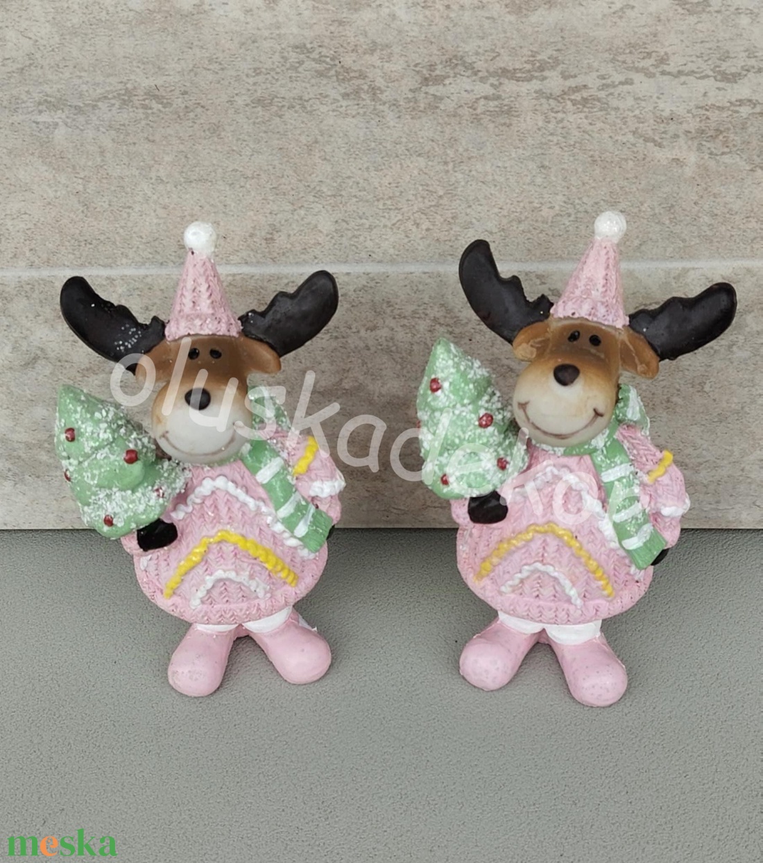 Rénszarvas, rózsaszín karácsonyi, adventi, dekorációs figura, kiegészítő, 14cm - kellékek & szerszámok - dekorációs kellékek - figurák - Meska.hu