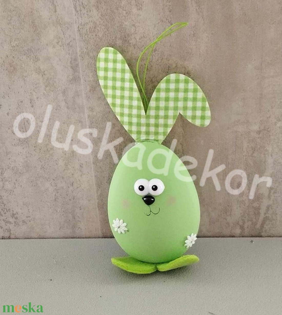 Tojás nyuszi, nyúl, húsvét, tavasz, dekor, natúr, zöld, fehér, 15cm - kellékek & szerszámok - dekorációs kellékek - egyéb kellékek - Meska.hu