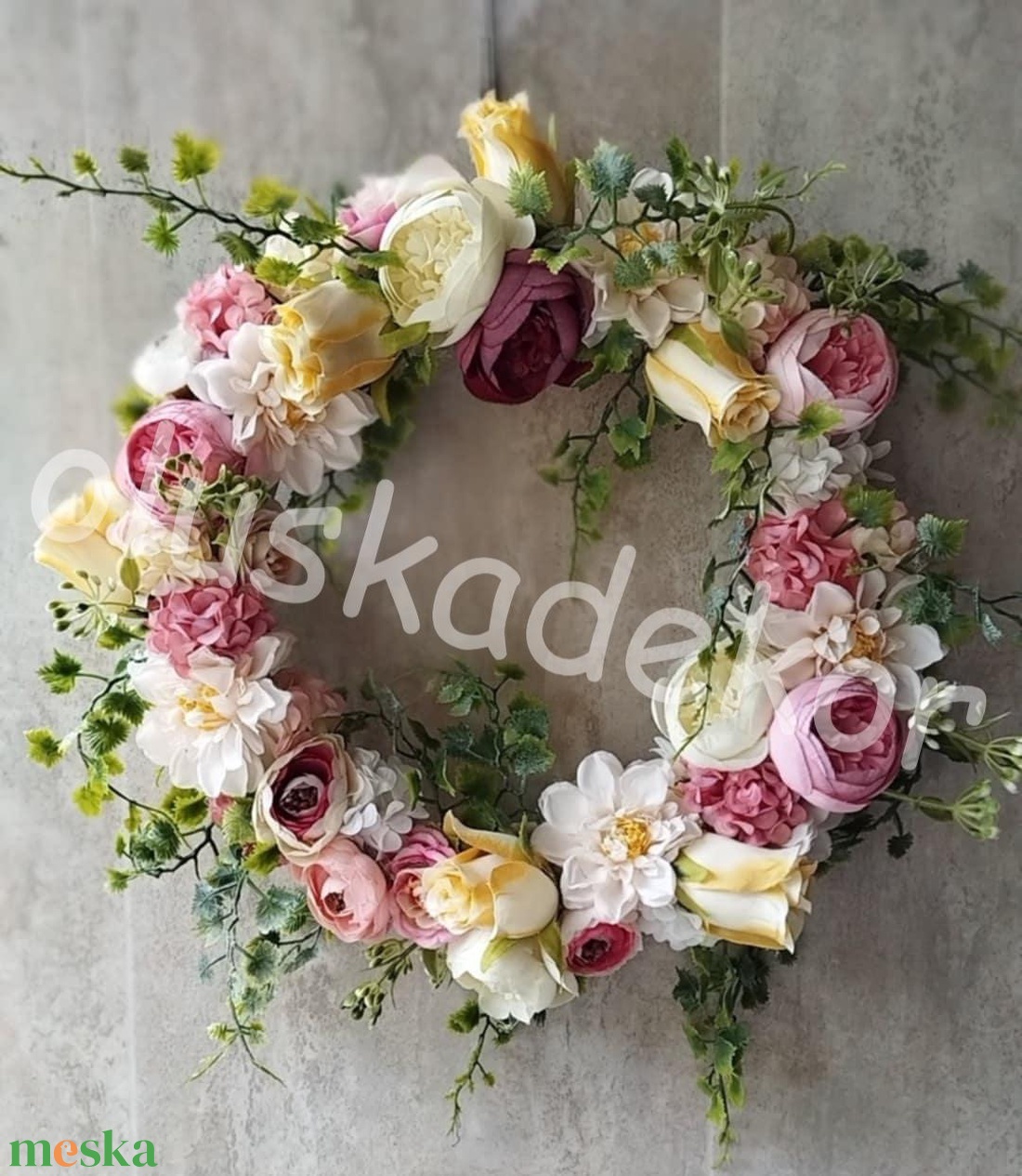 Selyemvirág, rózsa, dália, begónia ajtódísz, kopogtató, 30cm - otthon & életmód - dekoráció - ajtó- és ablak dekoráció - ajtódísz & kopogtató - Meska.hu