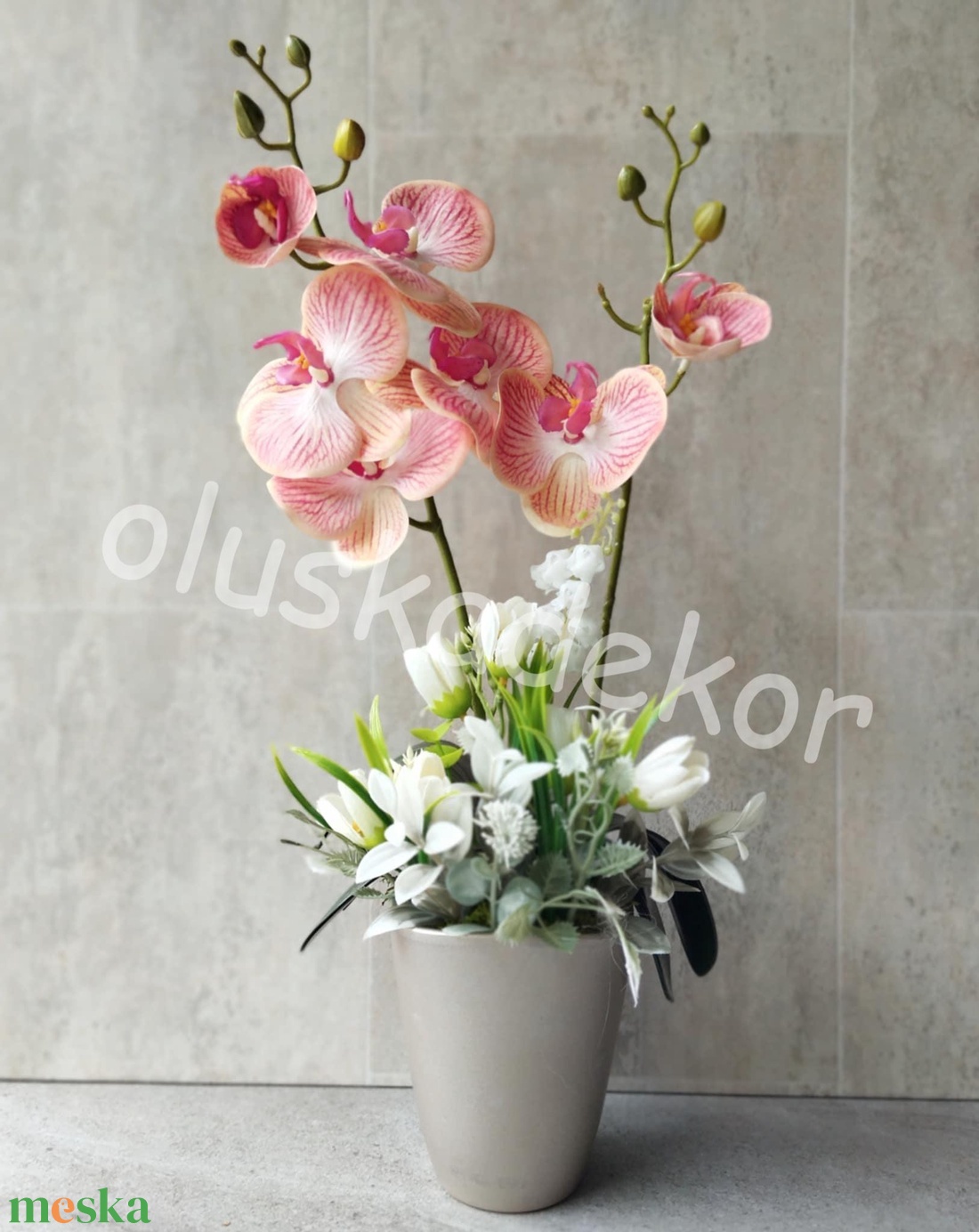 Orchidea kerámia kaspóban, Real Touch, 49cm - otthon & életmód - dekoráció - asztal és polc dekoráció - asztaldísz - Meska.hu