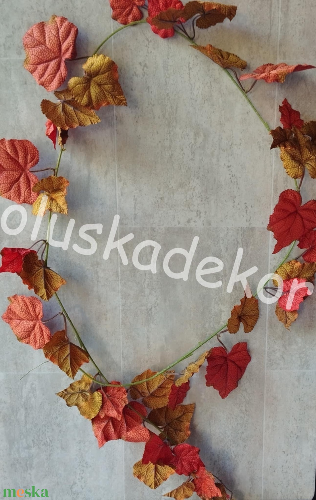 Szőlőleveles girland, őszi dekorációs selyem műnövény, 180cm - kellékek & szerszámok - dekorációs kellékek - egyéb kellékek - Meska.hu