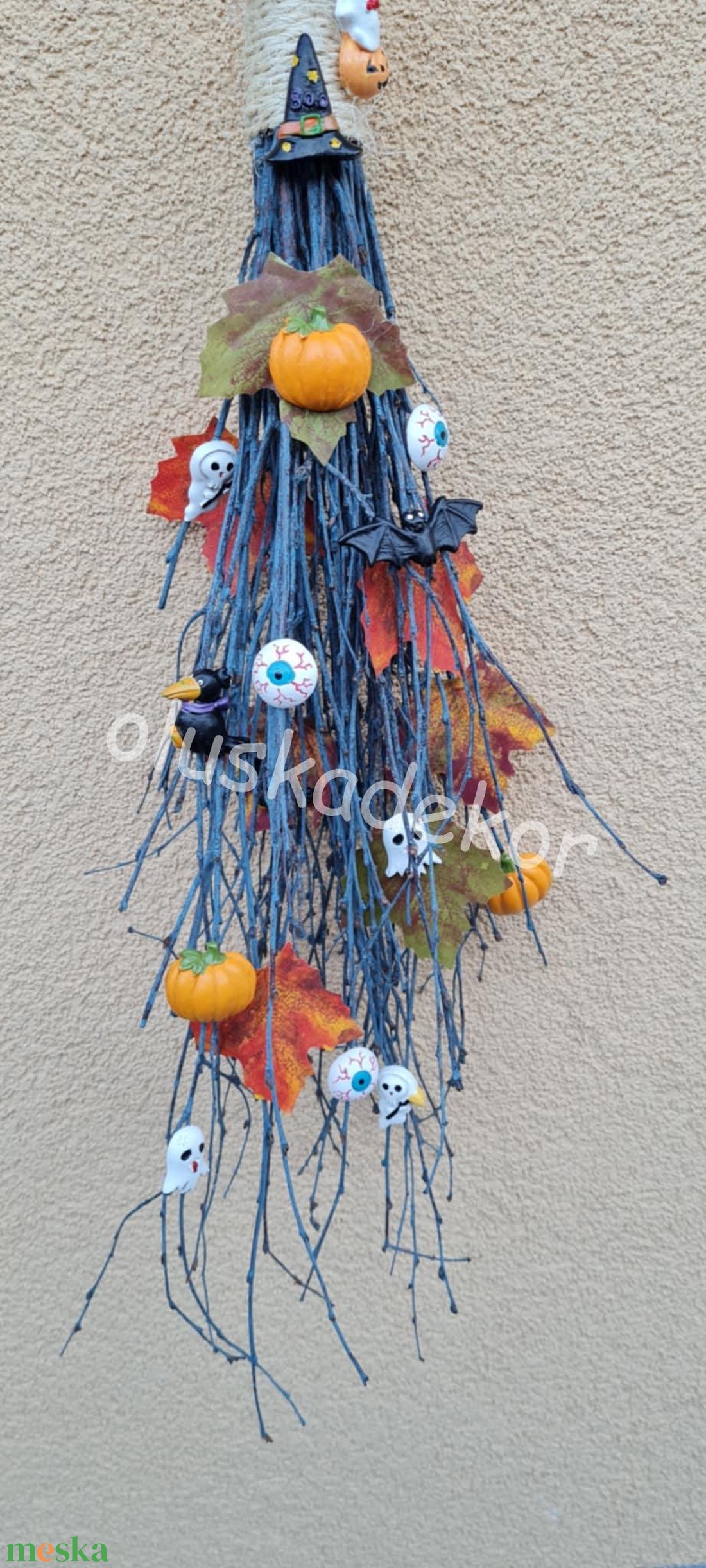 Boszorkányseprű, ajtódísz, kopogtató, halloweeni, őszi, home dekoráció, 82cm - otthon & életmód - dekoráció - ajtó- és ablak dekoráció - ajtódísz & kopogtató - Meska.hu