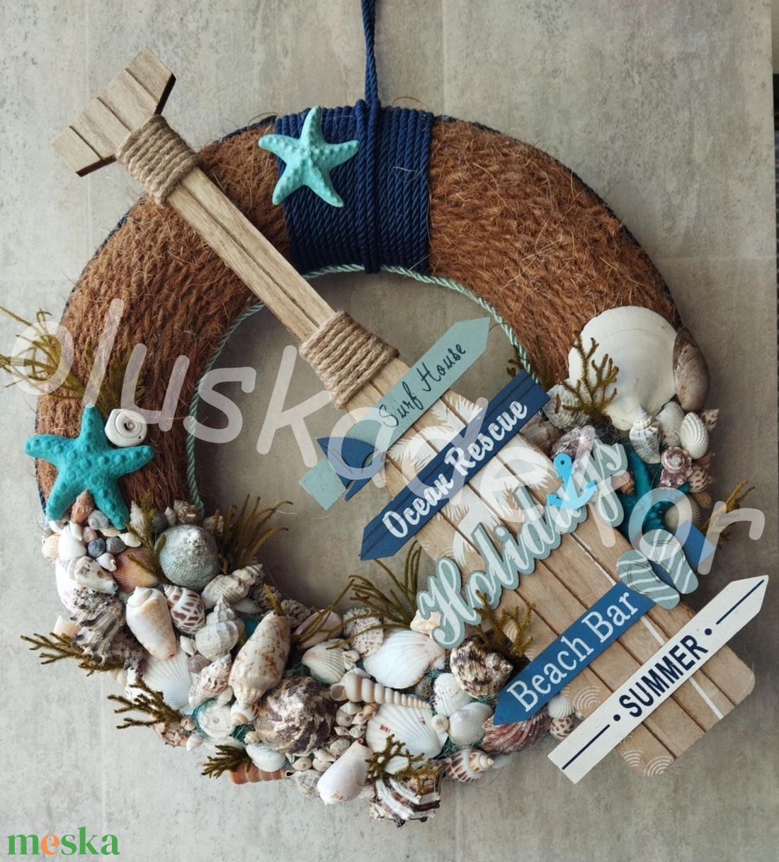 Evezőlapát, kagyló, csiga, tenger, nyári ajtó vagy falidísz, 42/55cm - otthon & életmód - dekoráció - ajtó- és ablak dekoráció - ajtódísz & kopogtató - Meska.hu