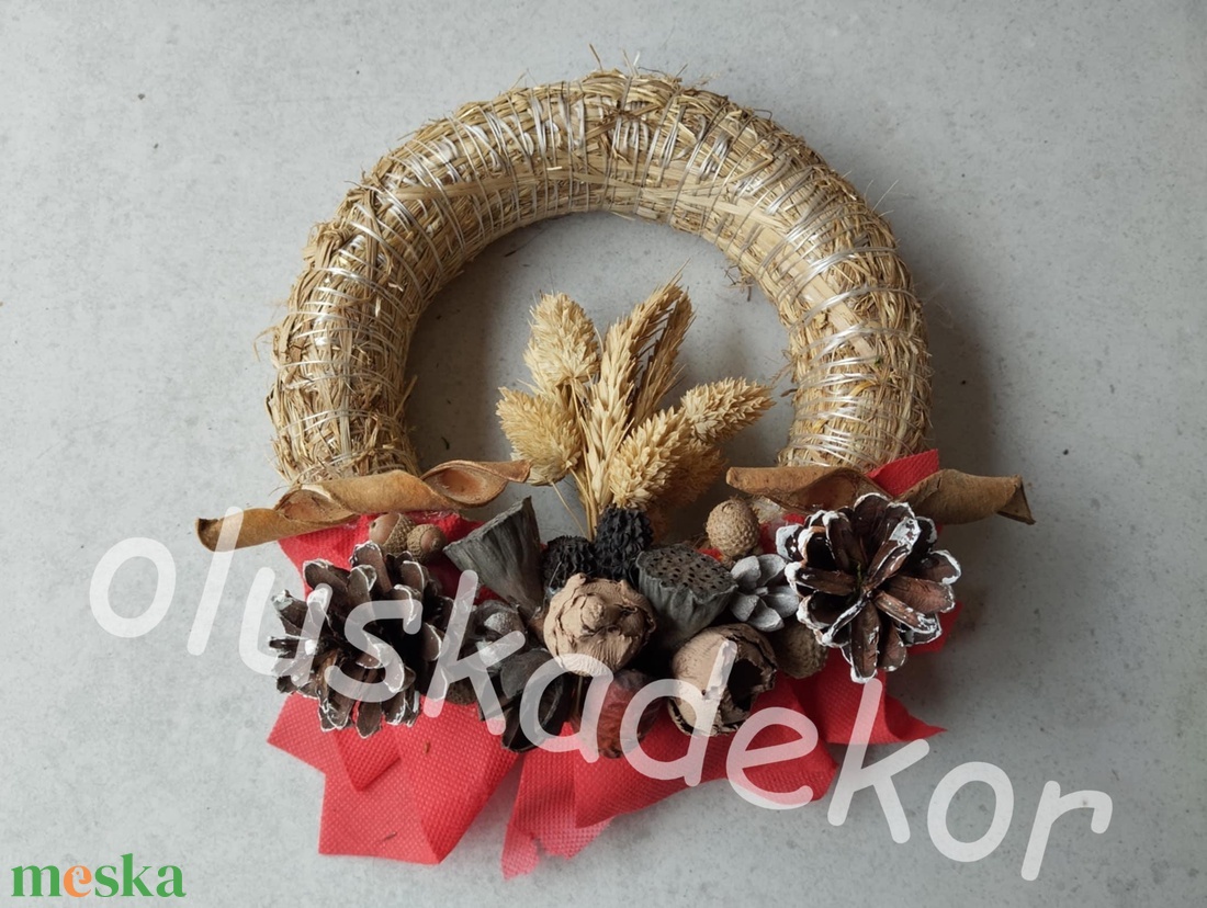 Szalmakoszorú, sírdísz, sírkoszorú, mindenszentek, halottak napja, 25cm  - otthon & életmód - vallás - temetkezési tárgy - sírkoszorú, kegyeleti koszorú - Meska.hu