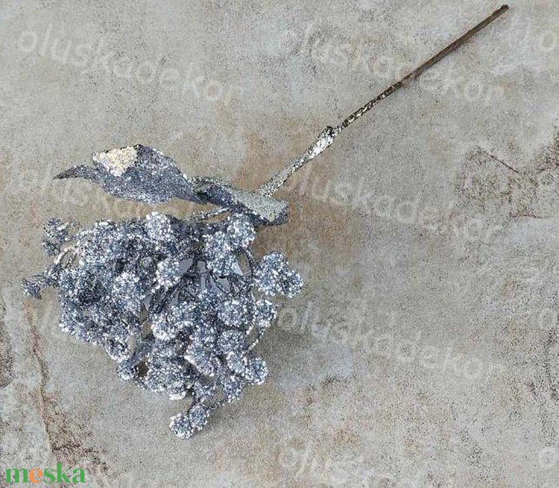 Babérleveles bokor, virágos, glitteres pick, karácsonyi hobby, kreatív, dekor műnövény, 26cm - kellékek & szerszámok - dekorációs kellékek - egyéb kellékek - Meska.hu