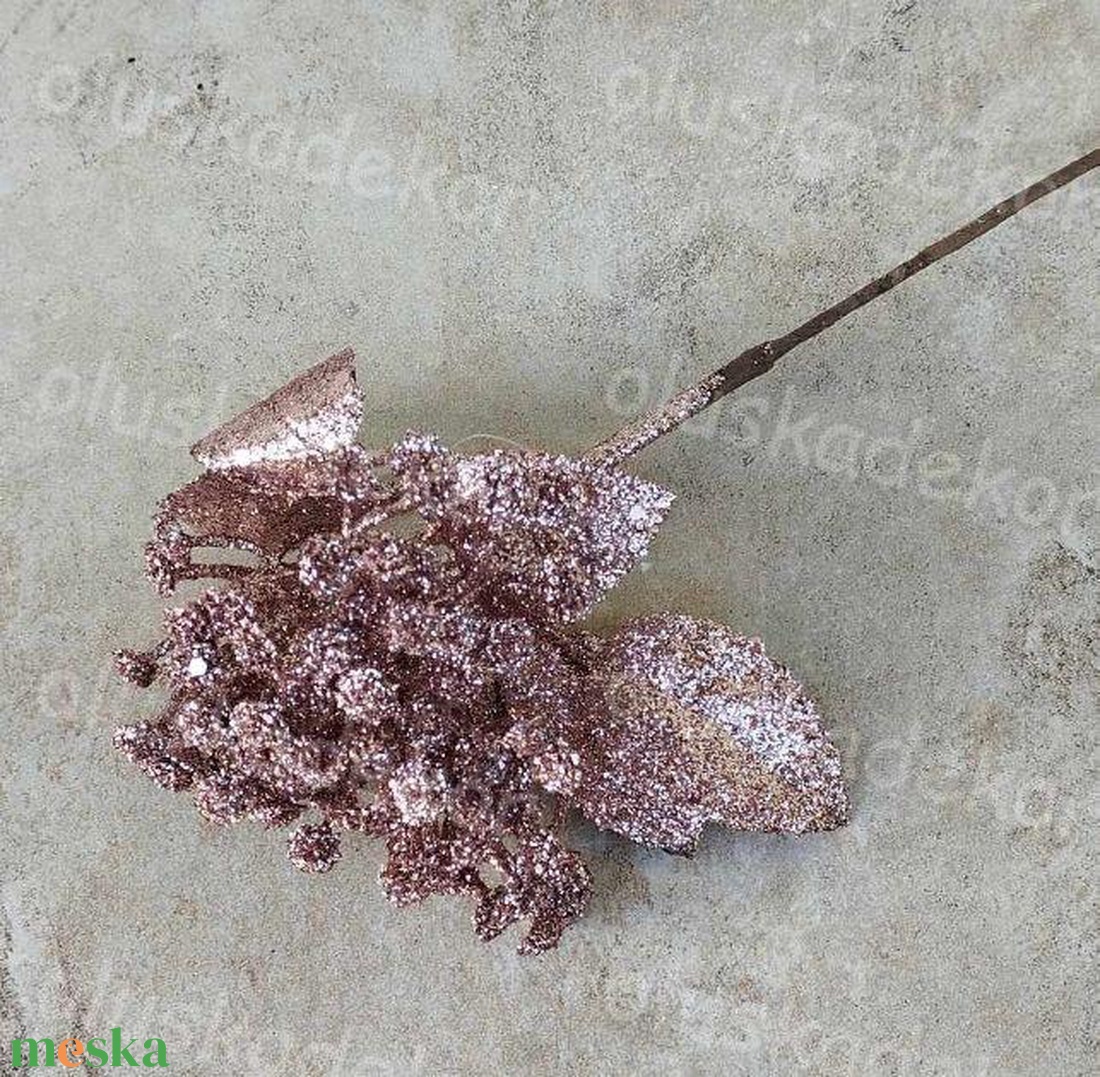 Babérleveles bokor, virágos, glitteres pick, karácsonyi hobby, kreatív, dekor műnövény, 26cm - kellékek & szerszámok - dekorációs kellékek - egyéb kellékek - Meska.hu