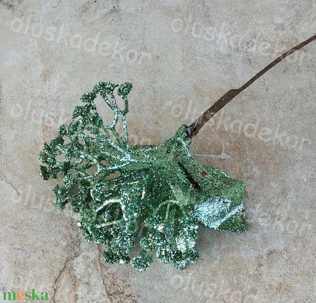 Babérleveles bokor, virágos, glitteres pick, karácsonyi hobby, kreatív, dekor műnövény, 26cm - kellékek & szerszámok - dekorációs kellékek - egyéb kellékek - Meska.hu