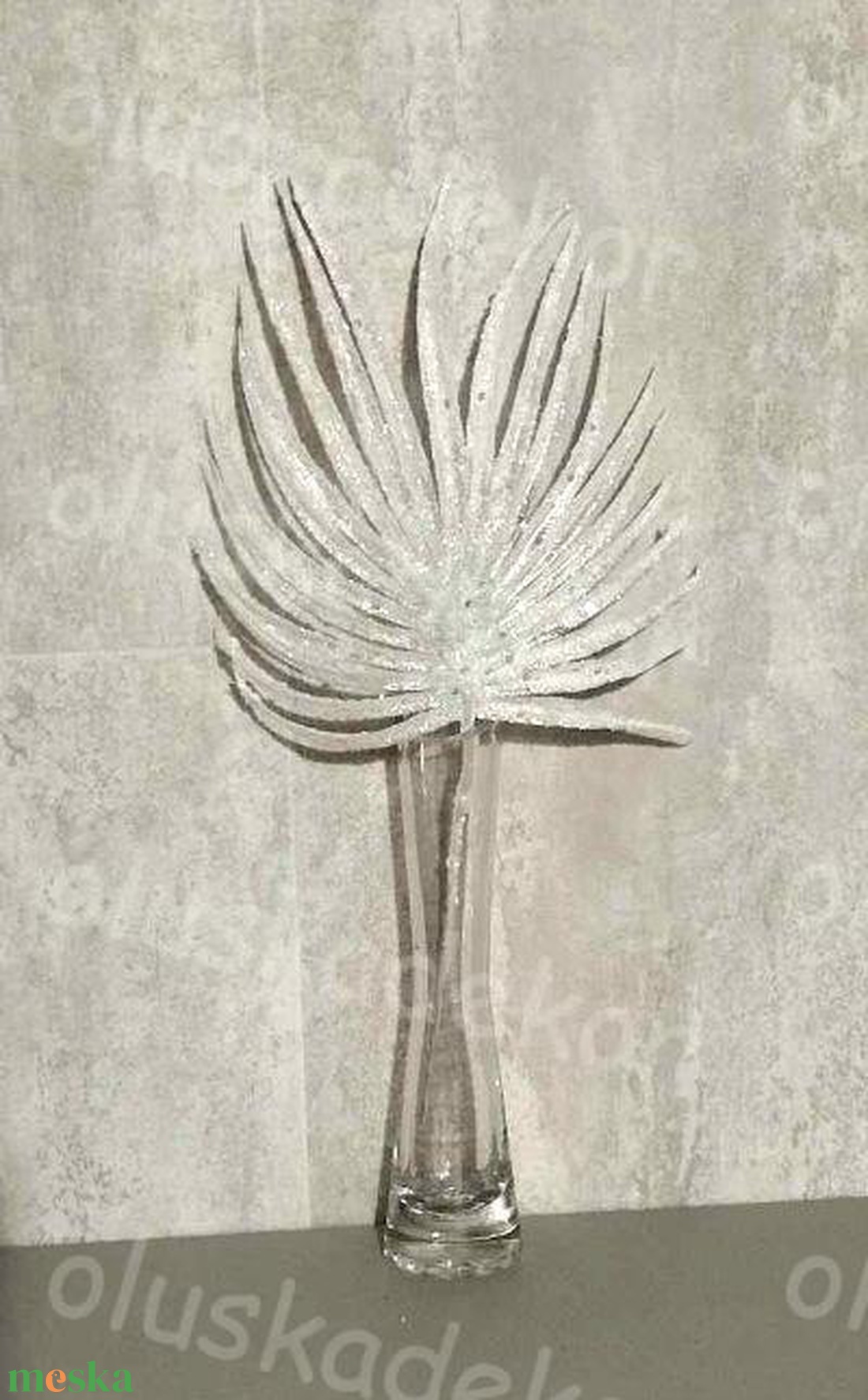 Pálmalevél, glitteres, esküvői, karácsonyi, adventi dekorációs alapanyag, műnövény, 30cm - kellékek & szerszámok - dekorációs kellékek - egyéb kellékek - Meska.hu