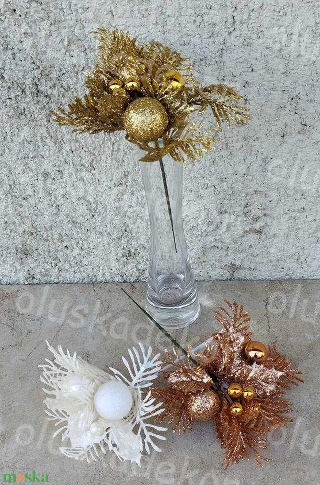 Bogyós, leveles, csiriviris, glitteres pick, karácsonyi hobby, kreatív, dekor műnövény, 20cm - kellékek & szerszámok - dekorációs kellékek - egyéb kellékek - Meska.hu