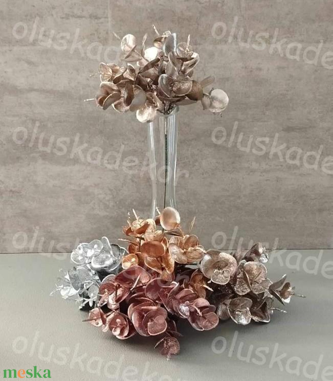 Eukalyptus pick metál színekben, karácsonyi dekorációs műnövény, 25cm - kellékek & szerszámok - dekorációs kellékek - egyéb kellékek - Meska.hu