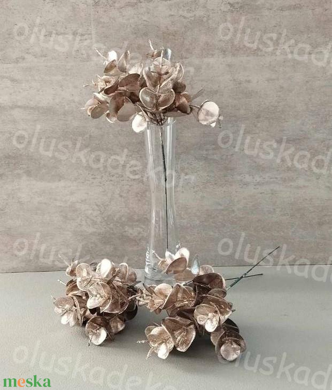 Eukalyptus pick metál színekben, karácsonyi dekorációs műnövény, 25cm - kellékek & szerszámok - dekorációs kellékek - egyéb kellékek - Meska.hu