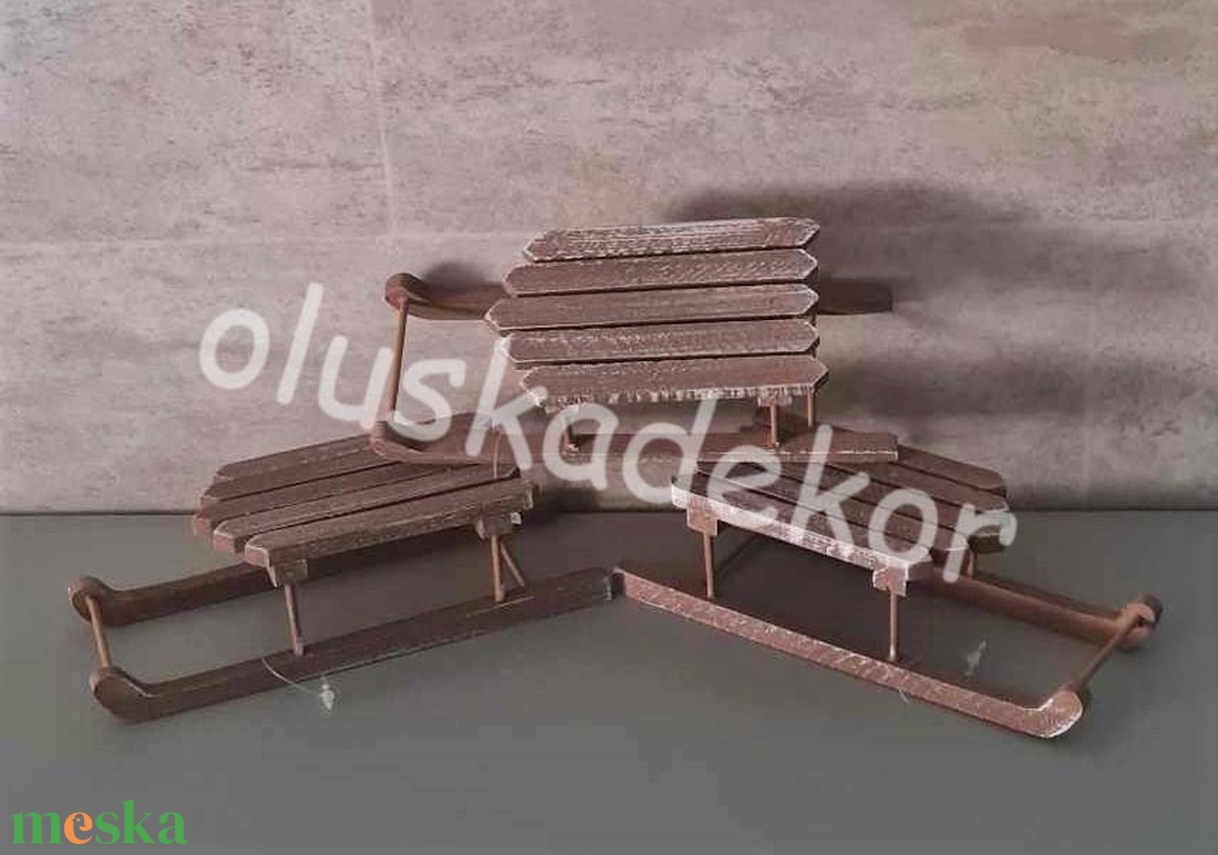 Szánkó, fa, barna, vintage karácsonyi, adventi hobby, kreatív, dekor termék, 18cm - kellékek & szerszámok - dekorációs kellékek - egyéb kellékek - Meska.hu