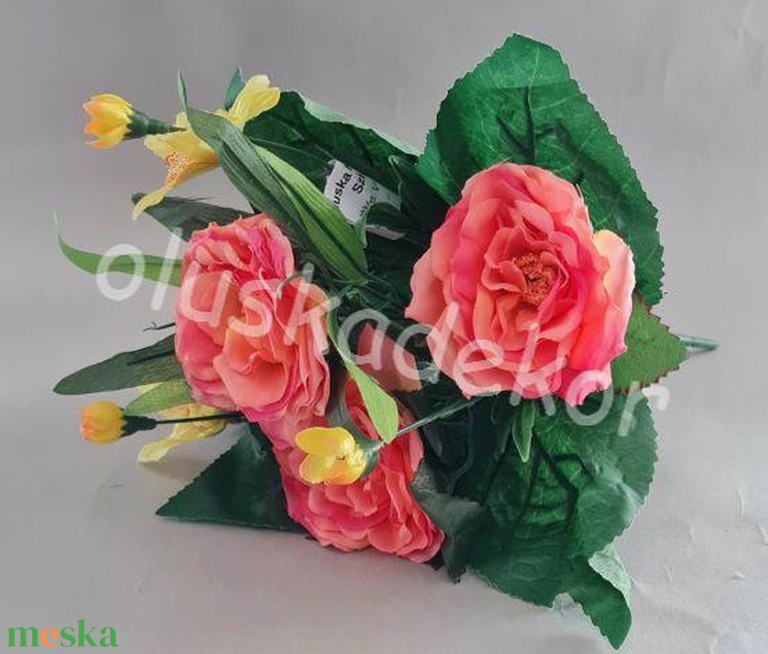 Rózsacsokor orchideával, selyem dekorációs növény, 7 virág, 31cm - kellékek & szerszámok - dekorációs kellékek - egyéb kellékek - Meska.hu