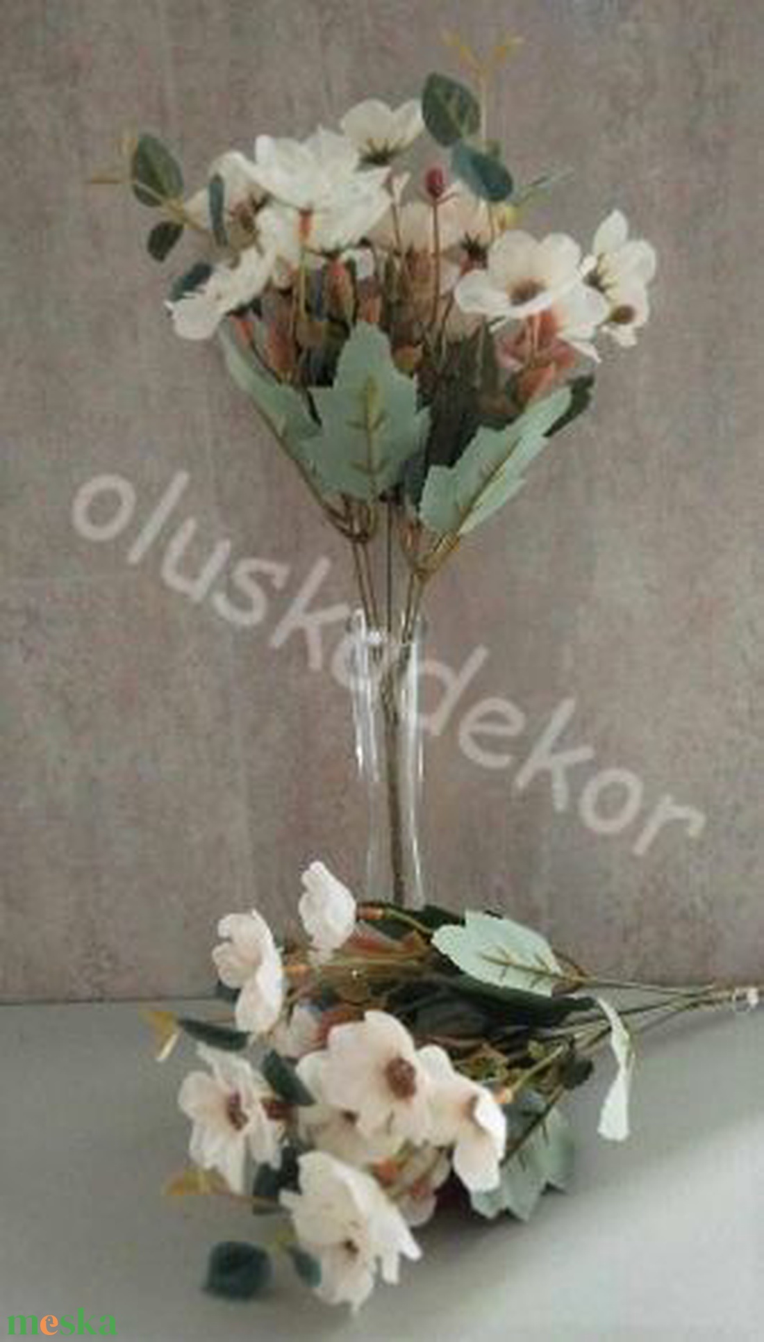 Margaréta, selyem virágcsokor, 15 virágos, díszítőzölddel, dekorációs alapanyag, mű növény, 35cm - kellékek & szerszámok - dekorációs kellékek - egyéb kellékek - Meska.hu