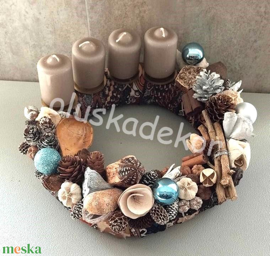 Adventi, karácsonyi asztaldísz száraztermésekkel, 25cm - karácsony - karácsonyi lakásdekoráció - ünnepi asztaldekoráció - Meska.hu