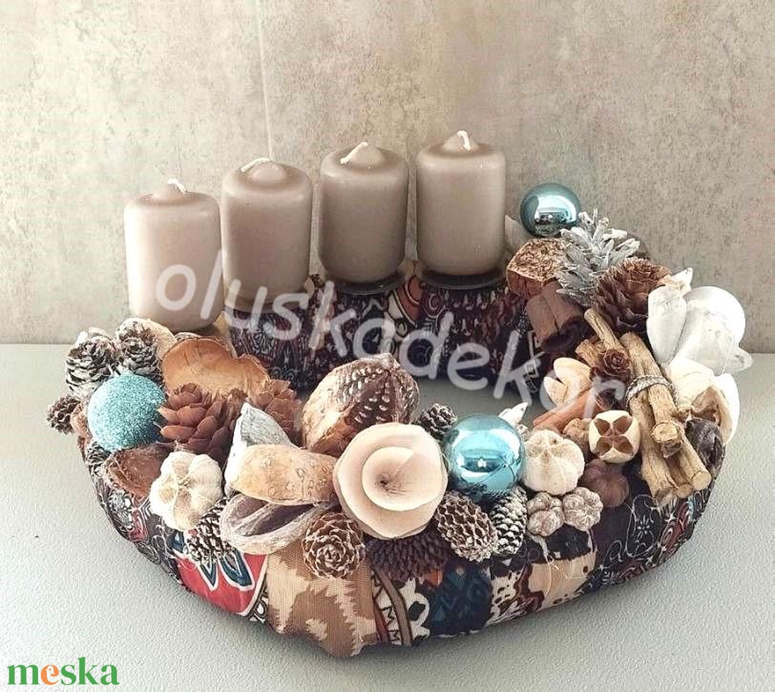 Adventi, karácsonyi asztaldísz száraztermésekkel, 25cm - karácsony - karácsonyi lakásdekoráció - ünnepi asztaldekoráció - Meska.hu