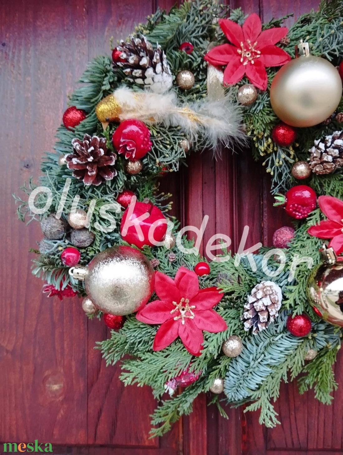 Klasszikus, Karácsonyi ajtódísz, kopogtató igazi Nobilis fenyő és Gyöngy tuja alap - karácsony - karácsonyi lakásdekoráció - ünnepi asztaldekoráció - Meska.hu