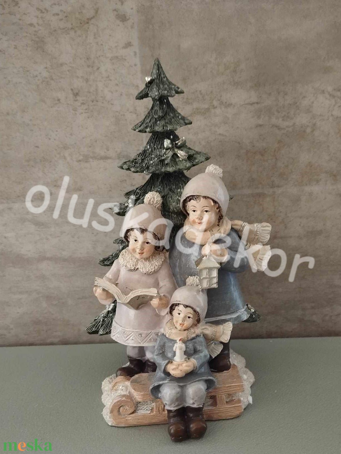 Vintage karácsonyi gyerekkórus fenyővel, karácsonyi dekorációs alapanyag, 21cm - karácsony - karácsonyi lakásdekoráció - karácsonyi manók, figurák - Meska.hu