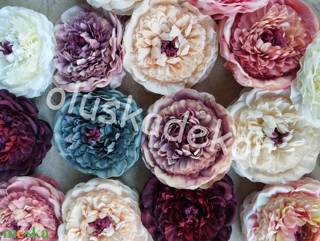 Peony, 5db./cs., nyílott virágfej, selyemvirág, dekorációs alapanyag, 9cm - kellékek & szerszámok - dekorációs kellékek - virágfej - Meska.hu