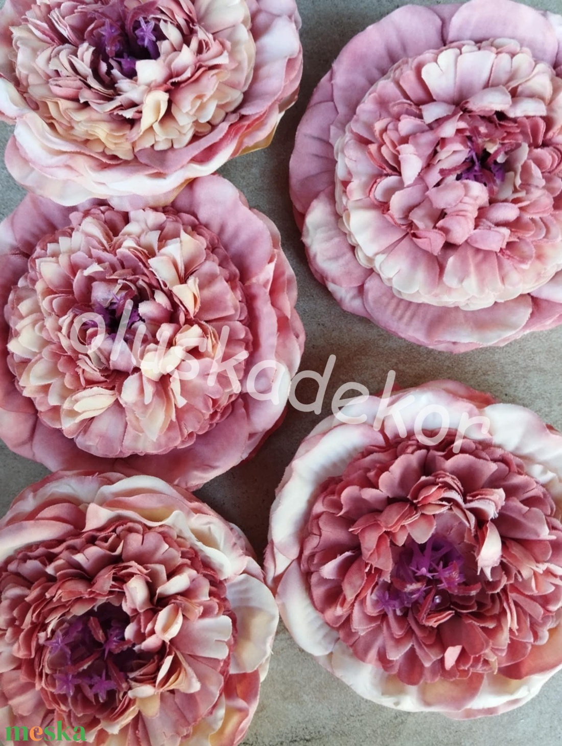 Peony, 5db./cs., nyílott virágfej, selyemvirág, dekorációs alapanyag, 9cm - kellékek & szerszámok - dekorációs kellékek - virágfej - Meska.hu