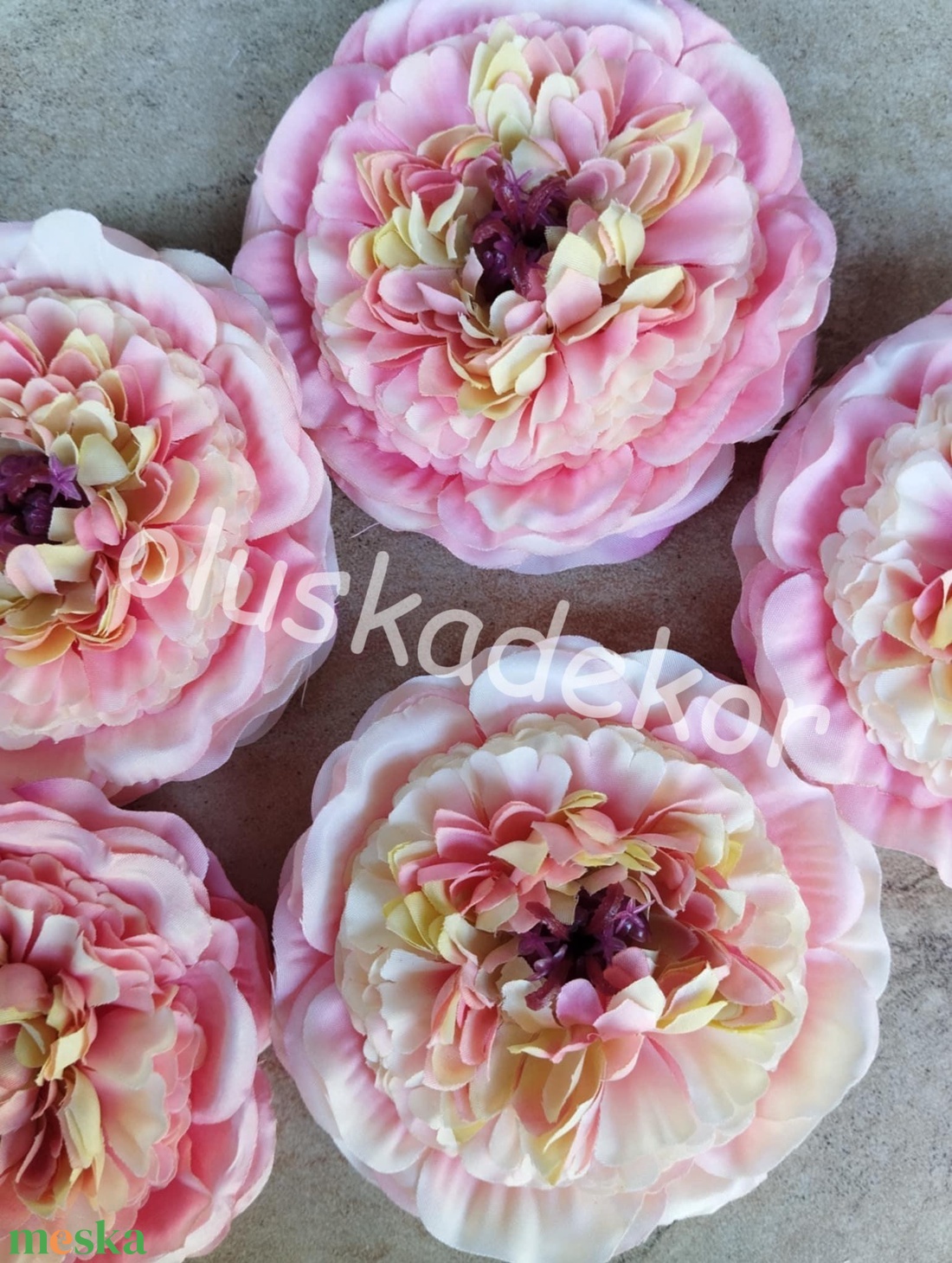 Peony, 5db./cs., nyílott virágfej, selyemvirág, dekorációs alapanyag, 9cm - kellékek & szerszámok - dekorációs kellékek - virágfej - Meska.hu