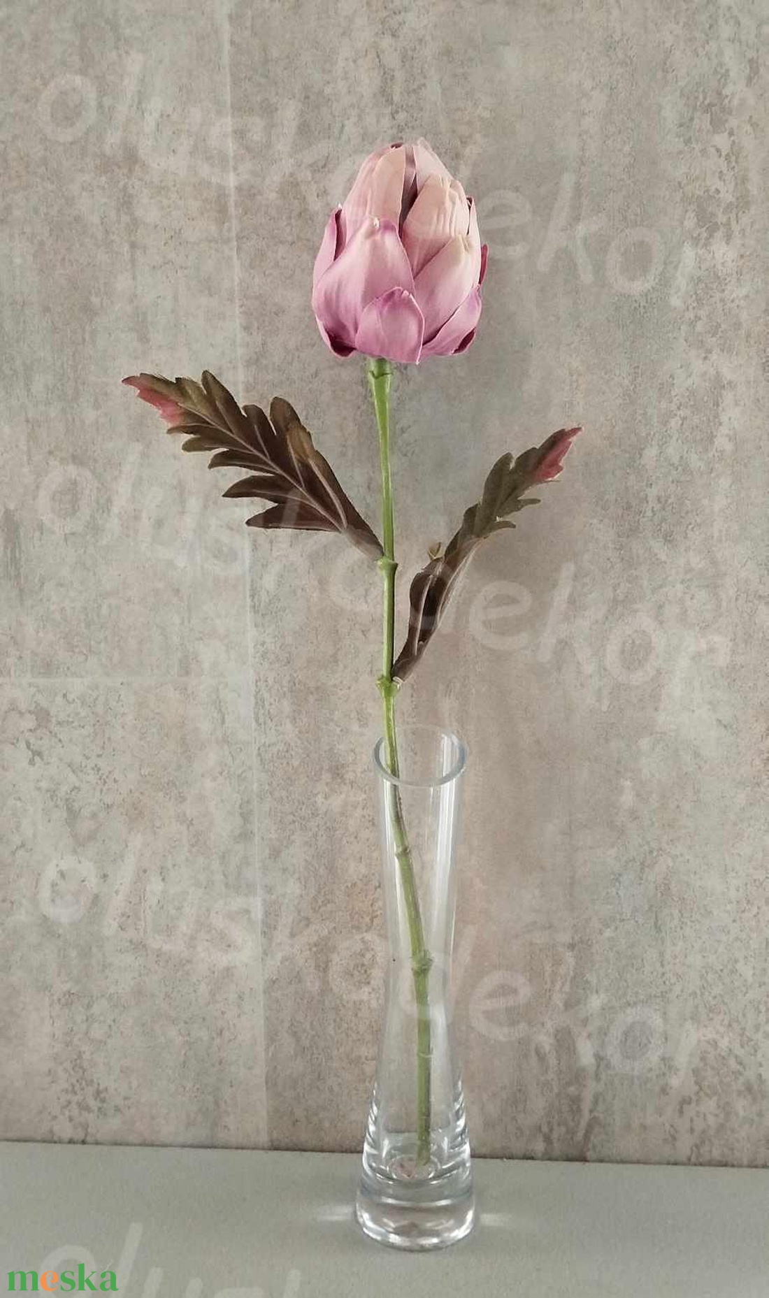 Protea, selyem szálas dekor növény, menta, rózsaszín, lila, 36cm - otthon & életmód - dekoráció - virágdísz és tartó - csokor & virágdísz - Meska.hu