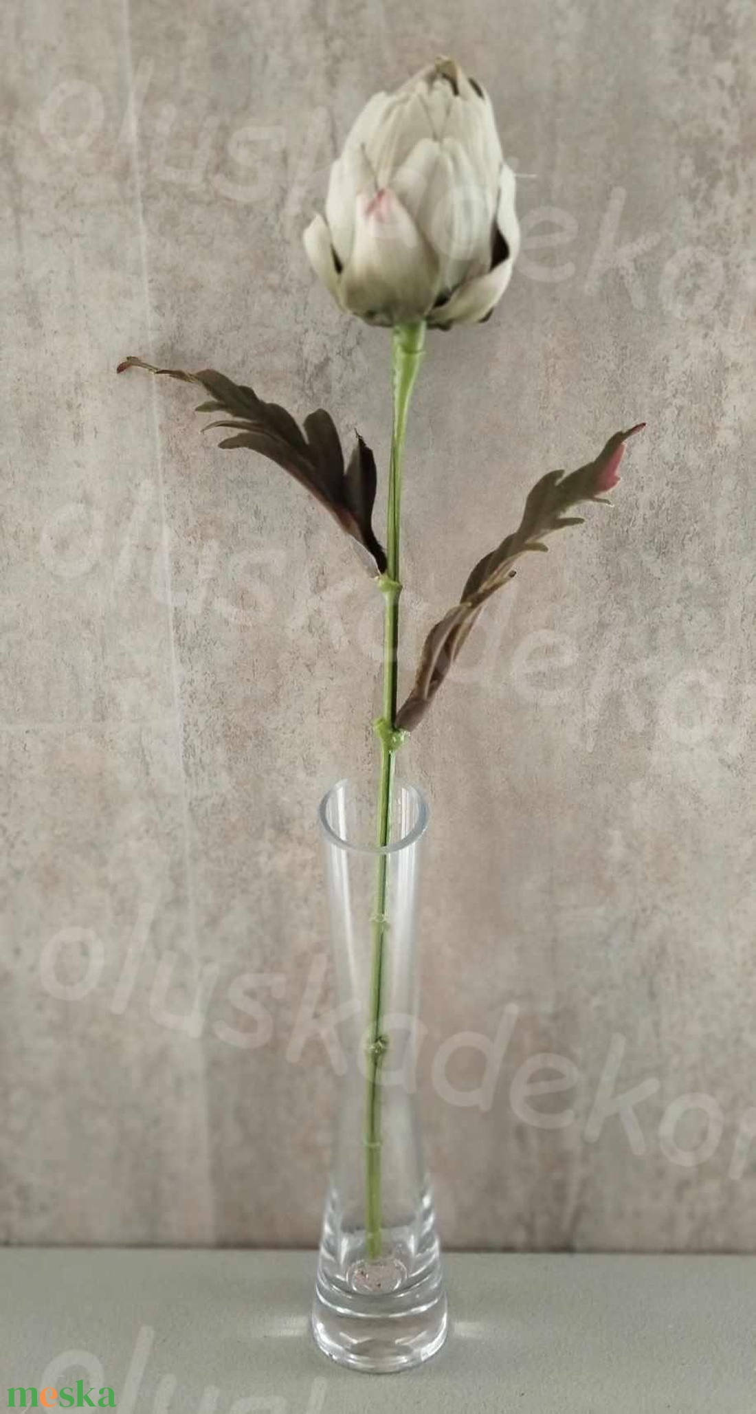 Protea, selyem szálas dekor növény, menta, rózsaszín, lila, 36cm - otthon & életmód - dekoráció - virágdísz és tartó - csokor & virágdísz - Meska.hu