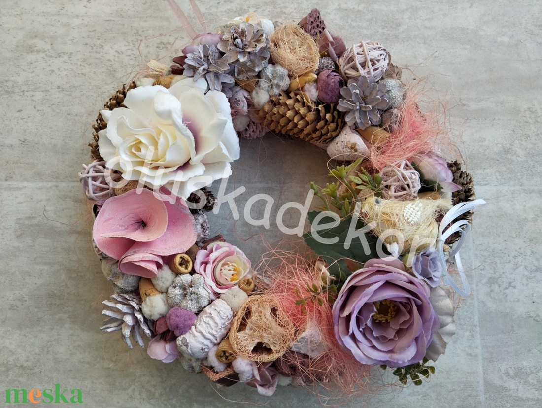 Tavaszi, rózsaszín, madárkás ajtódísz - kopogató kb. 30cm - otthon & életmód - dekoráció - ajtó- és ablak dekoráció - ajtódísz & kopogtató - Meska.hu