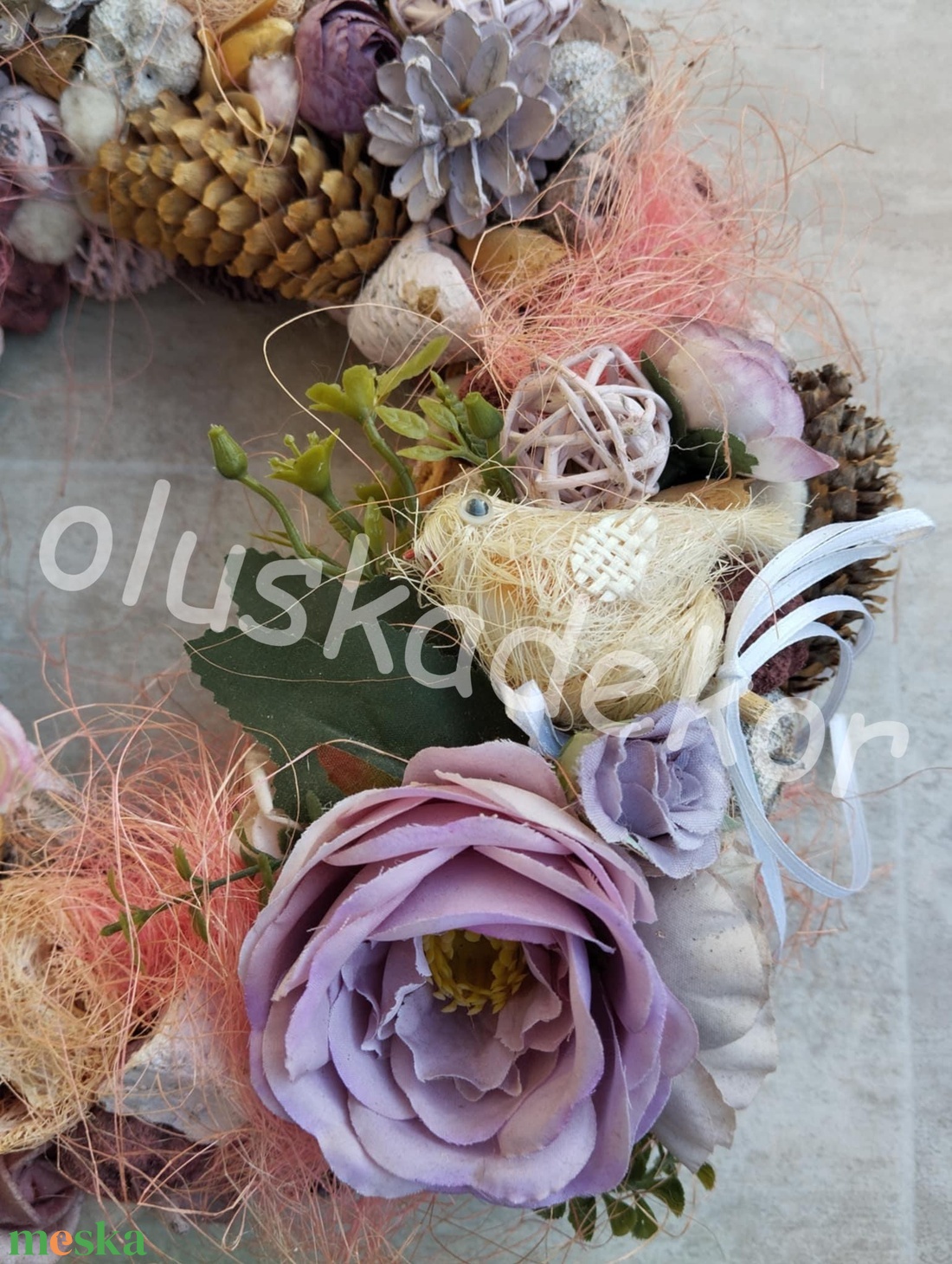 Tavaszi, rózsaszín, madárkás ajtódísz - kopogató kb. 30cm - otthon & életmód - dekoráció - ajtó- és ablak dekoráció - ajtódísz & kopogtató - Meska.hu