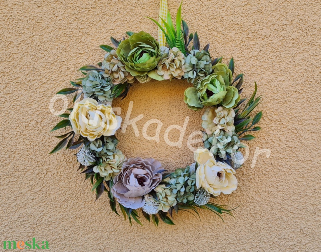 Zöld álom, ajtódísz, kopogtató, selyemvirág dekoráció - otthon & életmód - dekoráció - ajtó- és ablak dekoráció - ajtódísz & kopogtató - Meska.hu