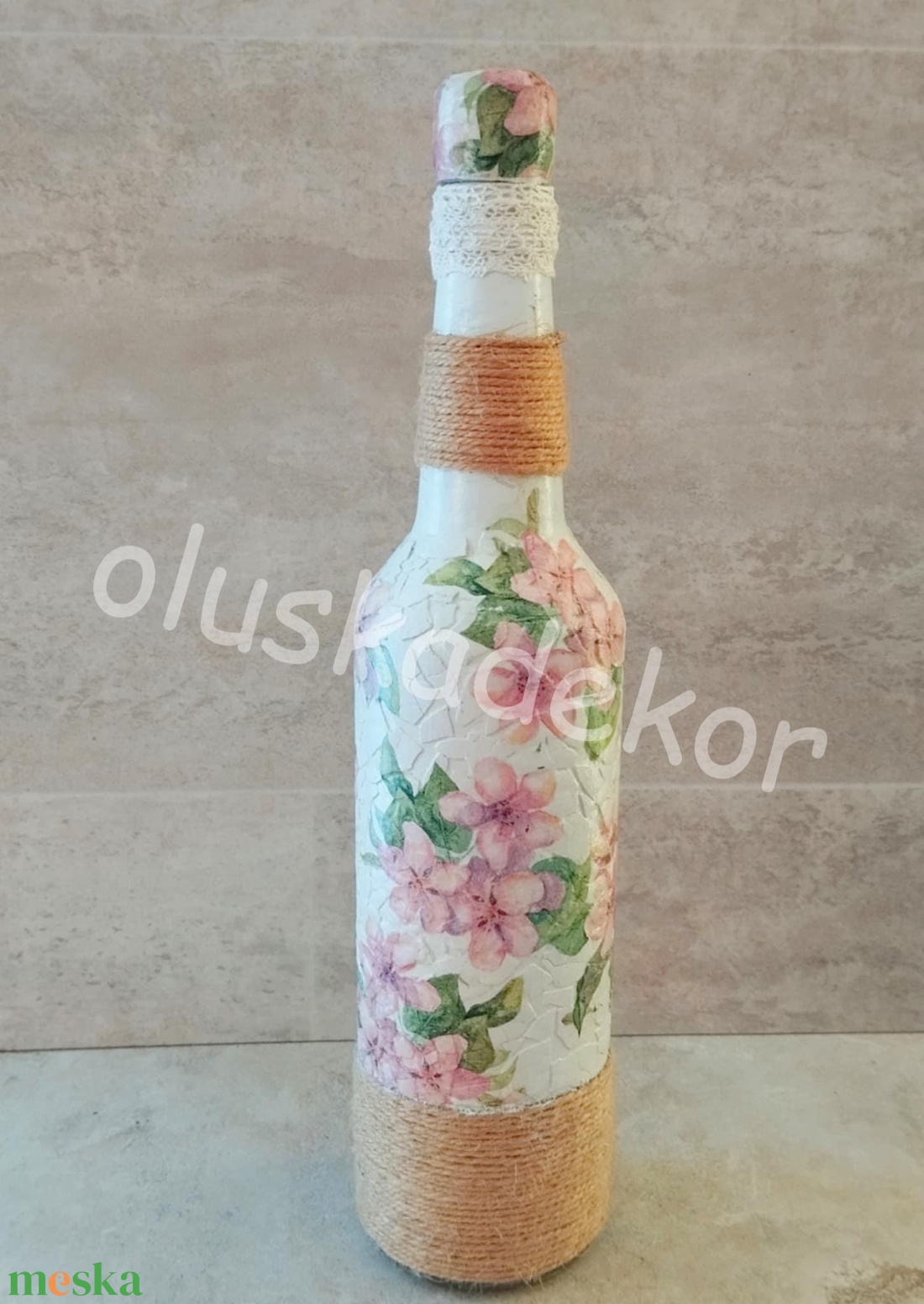 Dekorációs üveg, váza, mozaikos, vintage virágos - otthon & életmód - dekoráció - asztal és polc dekoráció - asztaldísz - Meska.hu